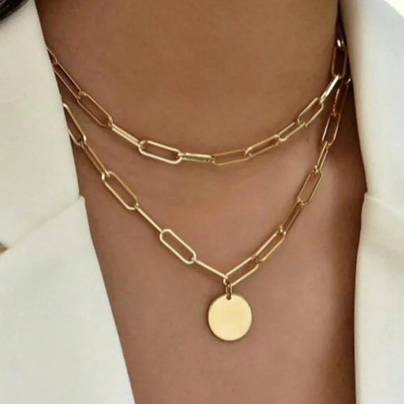 Jewelry - Yellow Gold Women's & Metal Punk Chain Necklace With Round Pendant